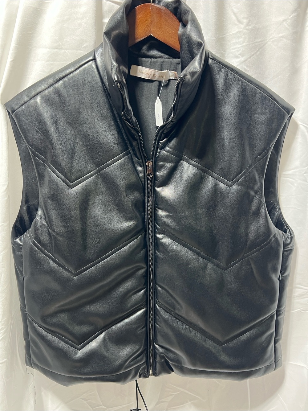bishop + young Black Quilted Faux Leather Vest with Zip